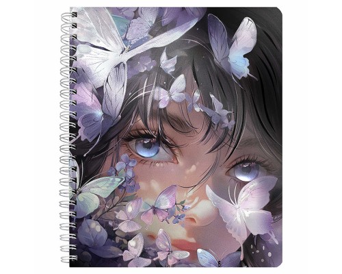Тетрадь 80 л, клетка "Девушка с бабочками" А5+, гребень