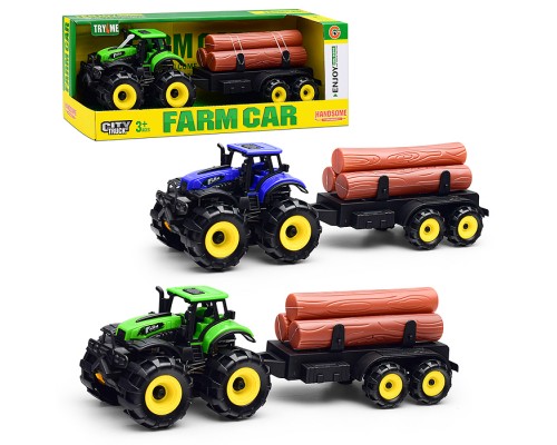 Трактор "Веселая ферма" с бревнами, в коробке