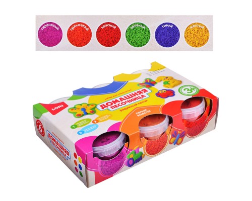 Радужный песок. Набор из 6 цветов по 140 гр, 2 формочки