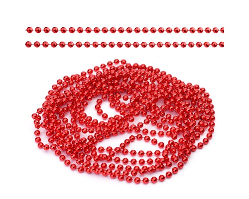 Новогоднее украшение "Бусы" красные, 5м, в пакете