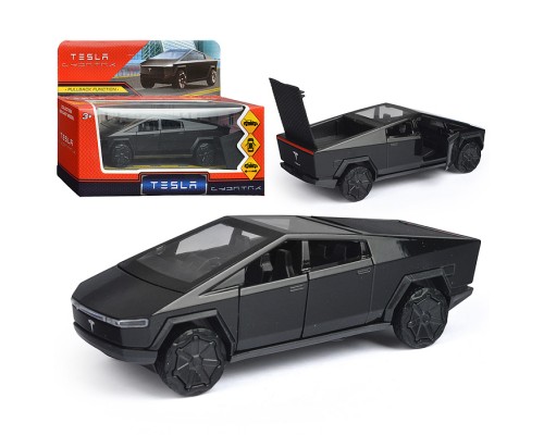 Машина металл Tesla Cybertruck 13,7см, ( откр. дв, глянцевый черн,)инерц., в коробке