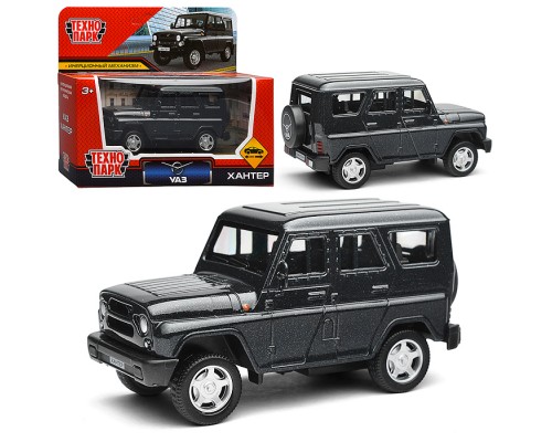 Машина металл UAZ Хантер 10,5 см, инерция, темно-серый, коробка