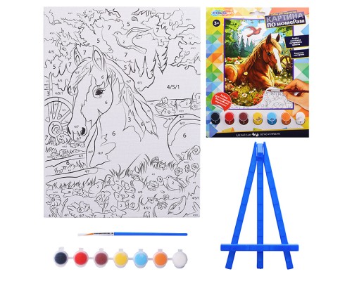 Раскраска по номерам 17х23 см "Лошадка в поле"