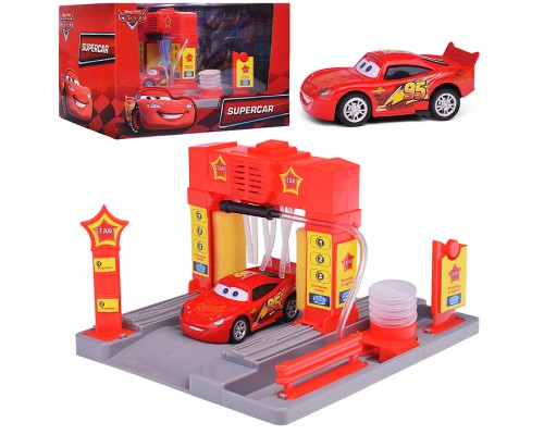 Игрушка пластик "Автомойка" свет-звук, с водой 21см, тачки кор.