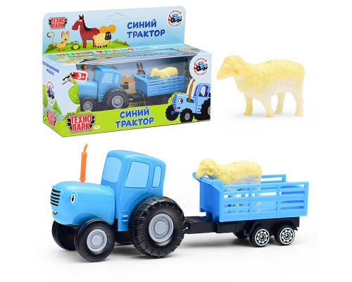 Машина металл Синий трактор с телегой 7,5 см, синий,