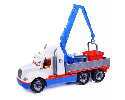 Автомобиль-кран с манипулятором "Майк" (бело-синий) (в сеточке)