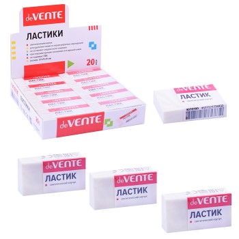 Ластик синтетический каучук, прямоугольный белый, 39x21x10 мм, dust-free