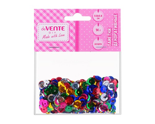 Пайетки декоративные "Metallic" 14 г, размер 8x8 мм, ассорти цветов, в пластиковом пакете с блистерным подвесом