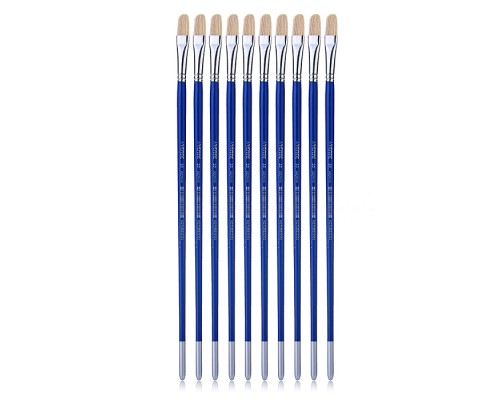 Кисть художественная щетина № 10 овальная, удлиненная деревянная ручка.