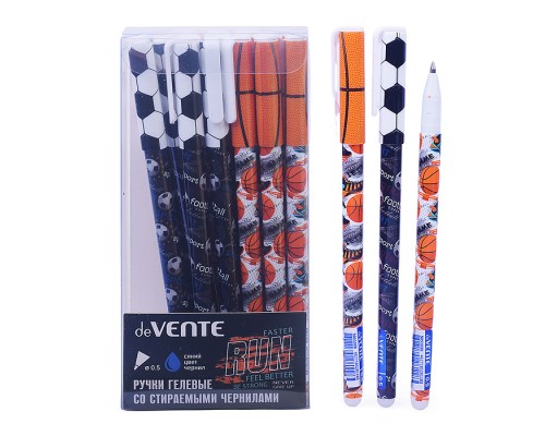 Ручка гелевая стираемая "Sport" d=0,5 мм, 2 дизайна корпуса ассорти, с ластиком, сменный стержень, индивидуальная маркировка, синяя