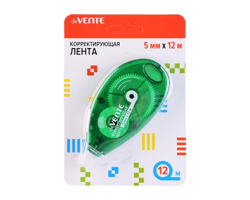 Корректирующая лента 5 ммx12 м, зеленый полупрозрачный корпус, фронтальный аппликатор, в картонном блистере