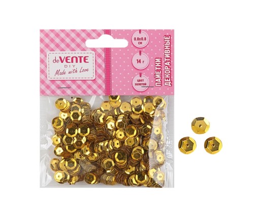 Пайетки декоративные "Metallic" 14 г, размер 8x8 мм, цвет золотой, в пластиковом пакете с блистерным подвесом