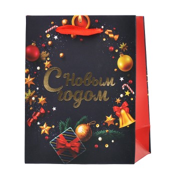 Пакет подарочный новогодний "New Year" 11x6x15 см, Золотая сказка, фольга