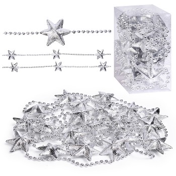 Бусы новогодние "Серебряные" со звёздами (3,5м)