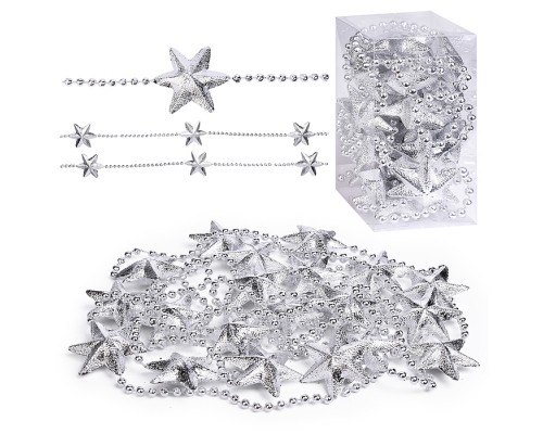 Бусы новогодние "Серебряные" со звёздами (3,5м)