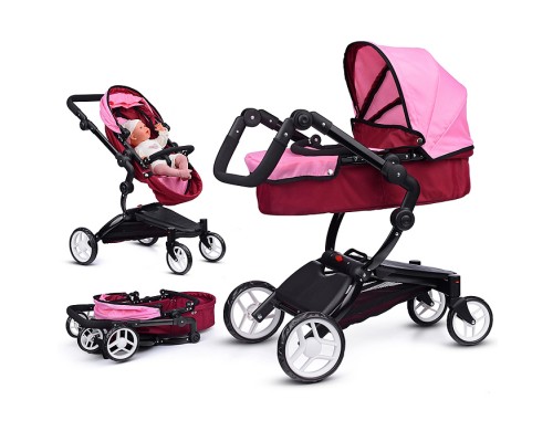 Коляска для кукол металлическая, регулируемая ручка, с корзиной, цвет розовый, в пакете