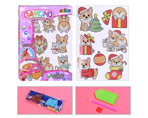 Мозаика алмазная "Новогодний корги" в коробке