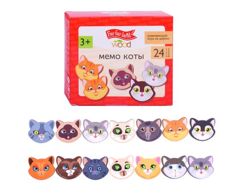 Игра настольная Мемо "Коты" Far far land wood  (24 фишки в коробке)