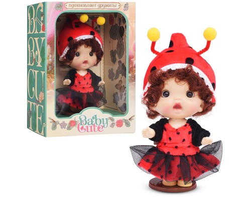 Виниловая кукла Baby Cute Flower с подставкой, 10 см "Божья Коровка"