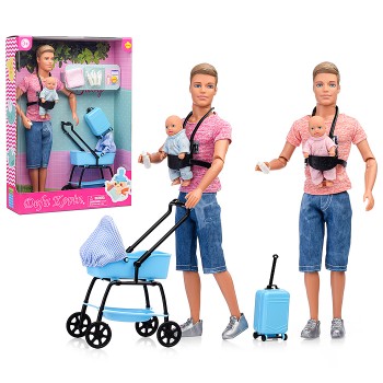 Кукла "Молодой папа" с малышом и аксессуарами, в коробке