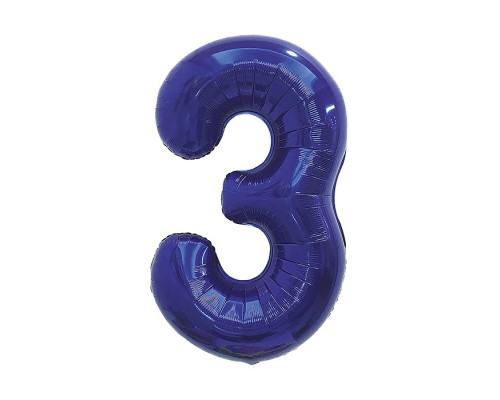 Шар (32''/81 см) Цифра, 3, Темно-синий, 1 шт. в уп.