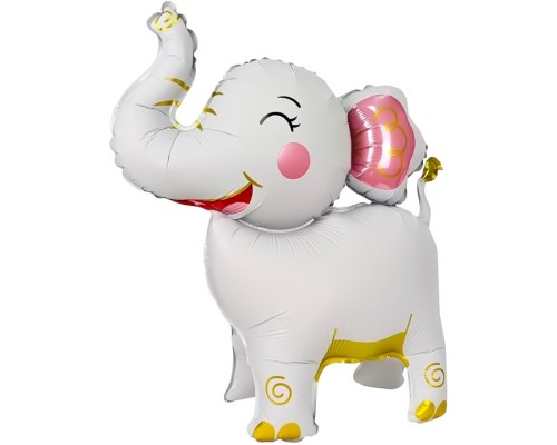 Шар 3D (25''/64 см) Фигура, Слоник, Белый, Сатин, 1 шт. в уп.