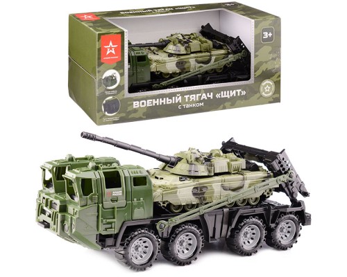 Военный тягач "Щит" с танком (камуфляж) в коробке