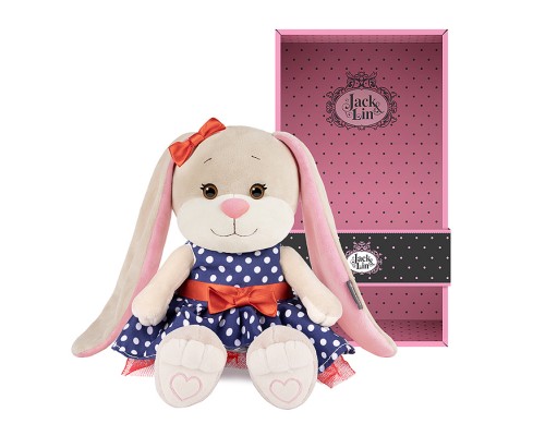 Зайка Лин в синем платье в горошек, 20 см, в коробке