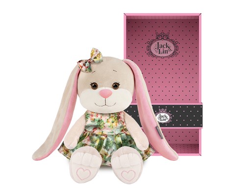 Зайка Лин в летнем платье с цветами, 20 см, в коробке