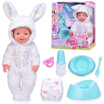 Пупс "Зайка" (пьет, писает, слезы) с аксессуарами, в коробке