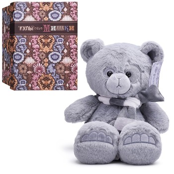 Медведь Френки с шарфом, 25см, серый