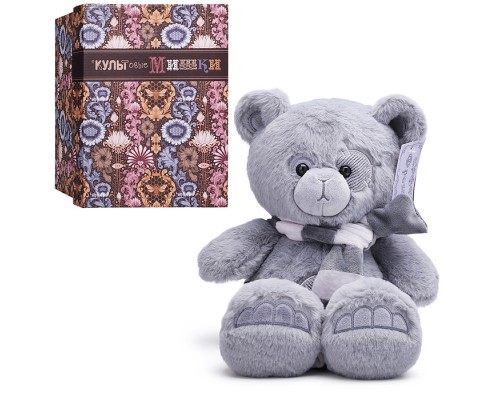 Медведь Френки с шарфом, 25см, серый