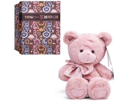 Медведь Ляля с бантом, 25см, пудровый