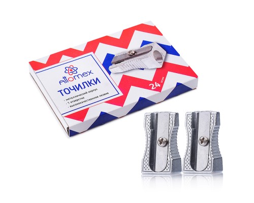 Точилка для карандашей "Attomex" 1 отверстие, без контейнера, металлическая, прямоугольная скошенная, в картонной коробке