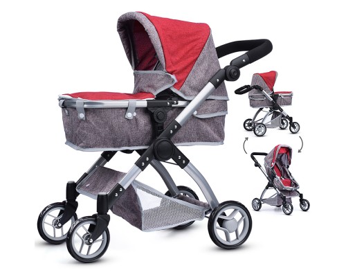 Коляска - трансформер 9620 для кукол, металлическая, регулируемая ручка, с корзиной, в пакете