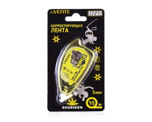 Корректирующая лента "SuperHero" 5 ммx10 м, полупрозрачный желтый корпус, фронтальный аппликатор, сдвигаемый в одно касание колпачок.