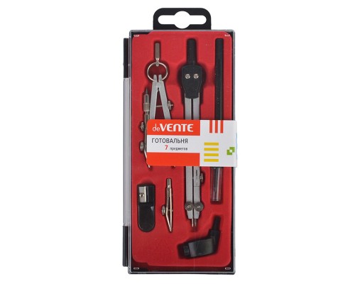 Готовальня (7 предметов) в пластиковом футляре с красным ложементом