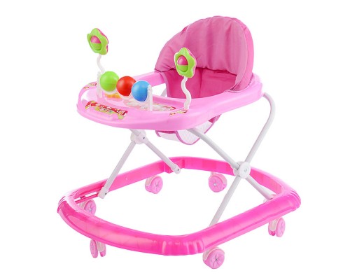 Ходунки "Шарики с цветочками" с погремушками и шарами (розовый) в пакете
