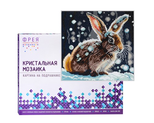Кристальная (алмазная) мозаика на подрамнике 30х30 "Пушистый кролик"