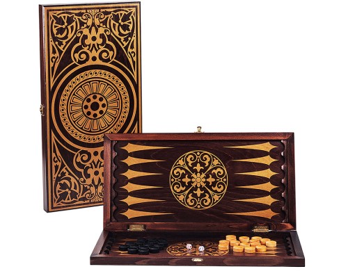 Нарды средние венге, рисунок золото "Круговой орнамент" (480*240*40)