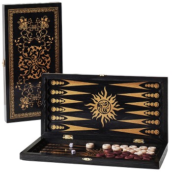 Нарды малые черные, рисунок золото "Вьюн" (400*200*40)