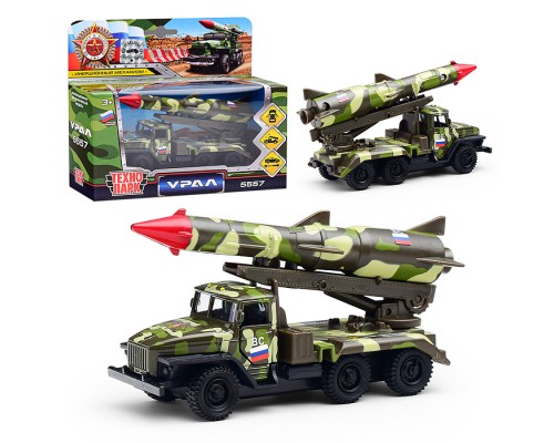 Машина металл. Урал Ракета 12см. (открыв. двери, зеленый камуфляж) инерц., в коробке