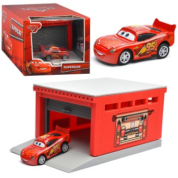 Модель пластик Гараж 20,5 см, ворота, тачки