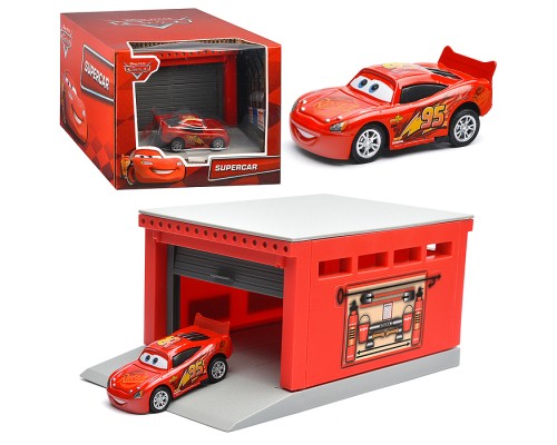 Модель пластик Гараж 20,5 см, ворота, тачки