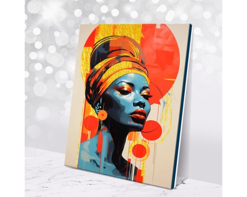 Картина по номерам 40х50 "Портрет Африканки" с поталью (17 цветов)