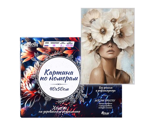 Картина по номерам 40х50 "Девушка в цветах анемонов" с поталью платина (15 цветов)