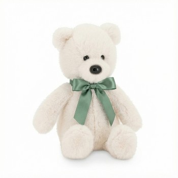 Медвежонок Тёпа белый с зеленым бантом 25