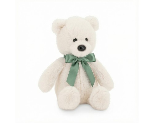 Медвежонок Тёпа белый с зеленым бантом 25