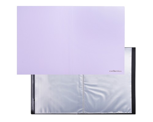 Папка с 040 вкладышами A4 "Esthetics" A4 (235x310x25 мм) полипропилен 700 мкм, фактура "soft-touch" вкладыши 30 мкм, внутренний карман 160 мкм, индивидуальная упаковка, непрозрачная лавандово-пепельная