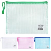 Папка на молнии A5 (235x180 мм) тонированный армированный ПВХ 280 мкм, цветная текстильная молния, 4 цвета ассорти